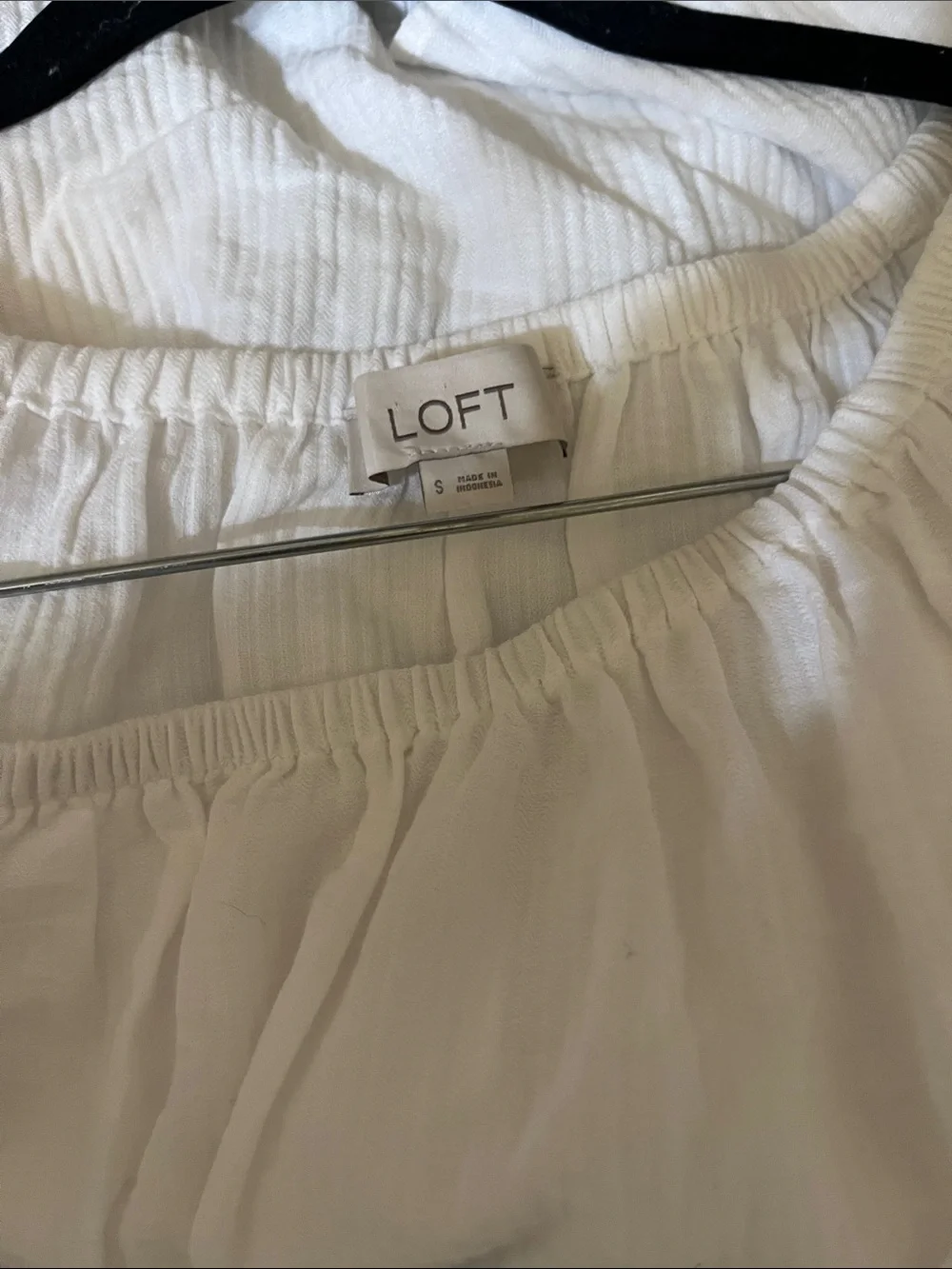 LOFT White Cotton Peasant Top with Elastic Neckline
